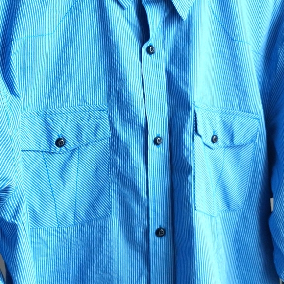 Motorgear Men's Size XL Button Up  Striped Blue Long Roll-up Sleeve Tab Shirt - Picture 3 of 9